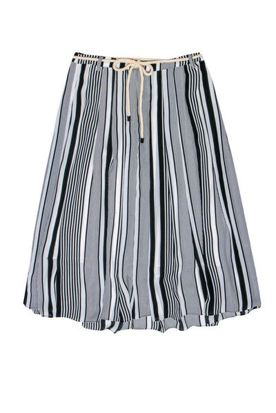 Current Boutique-Vince Camuto - White & Black Striped Midi Skirt w/ Rope Belt Sz M