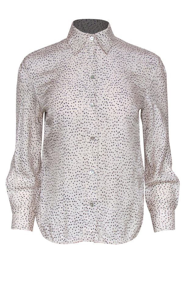 Current Boutique-Vince - Cream & Black Speckled Silk Blend Collared Blouse Sz XXS