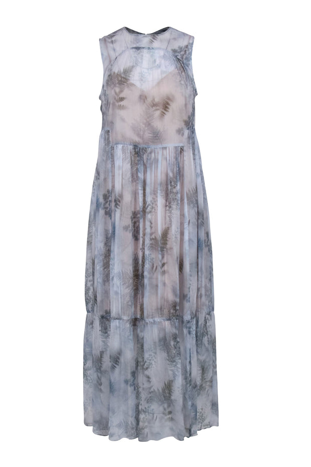 Current Boutique-Vince - Grey Foliage Print Silk Tired Maxi Dress w/ Slip Sz S