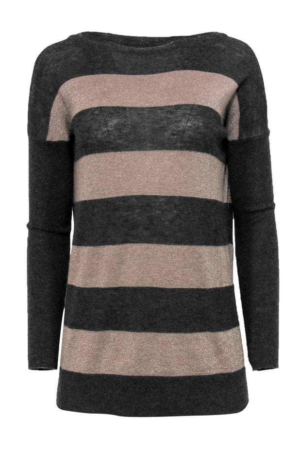 Current Boutique-Vince - Grey & Gold Striped Cashmere Blend Sweater Sz M