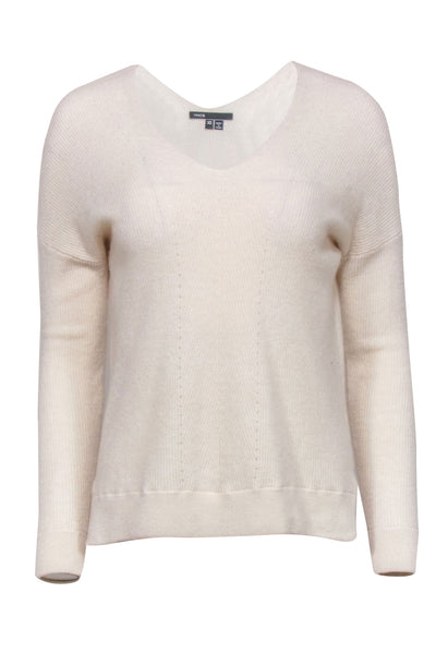 Current Boutique-Vince - Ivory Ribbed Cashmere Sweater w/ Eyelet Trim Sz XS