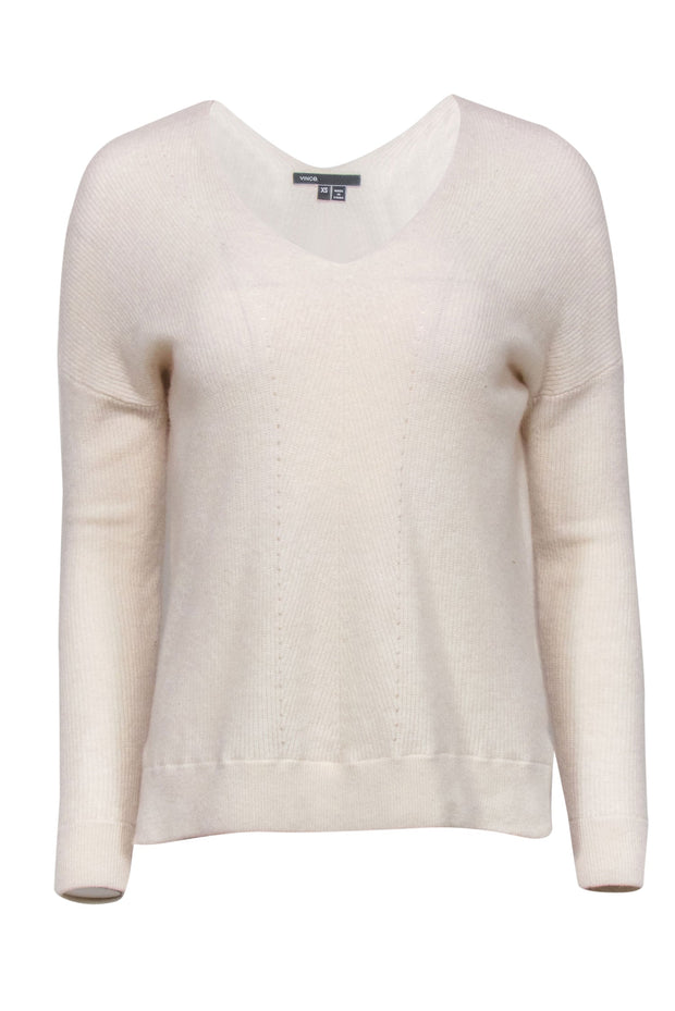 Current Boutique-Vince - Ivory Ribbed Cashmere Sweater w/ Eyelet Trim Sz XS