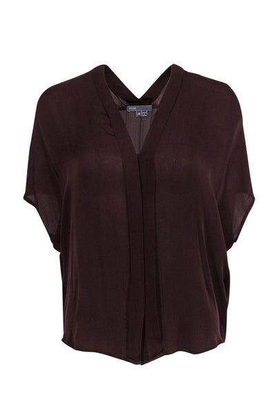 Current Boutique-Vince - Maroon Silk V-Neckline Draped Blouse Sz XS