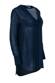 Current Boutique-Vince - Navy Blue V-Neck Tunic w/ Single Front Pleat Sz XS