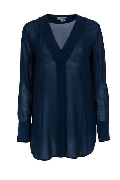 Current Boutique-Vince - Navy Blue V-Neck Tunic w/ Single Front Pleat Sz XS