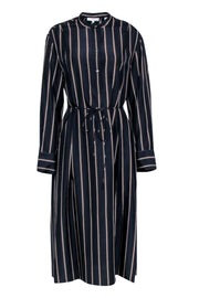 Current Boutique-Vince - Navy & Brown Striped Long Sleeve Shirt Dress Sz L