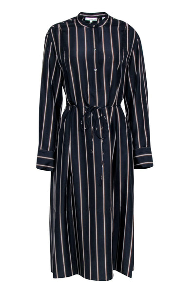 Current Boutique-Vince - Navy & Brown Striped Long Sleeve Shirt Dress Sz L