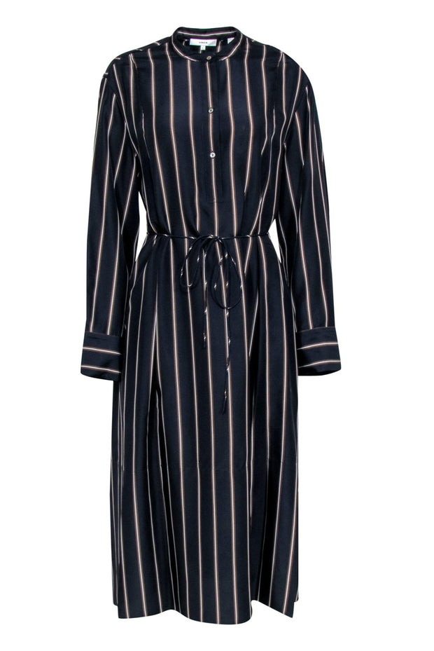 Current Boutique-Vince - Navy & Brown Striped Long Sleeve Shirt Dress Sz L