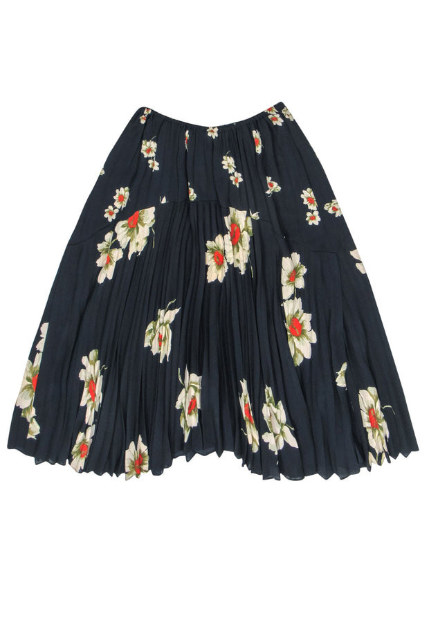 Current Boutique-Vince - Navy Floral Printed Pleated Midi Skirt Sz XS