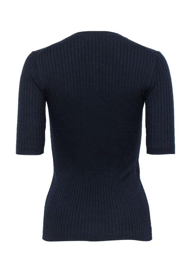 Current Boutique-Vince - Navy Ribbed Short Sleeve Henley Sweater Sz XS