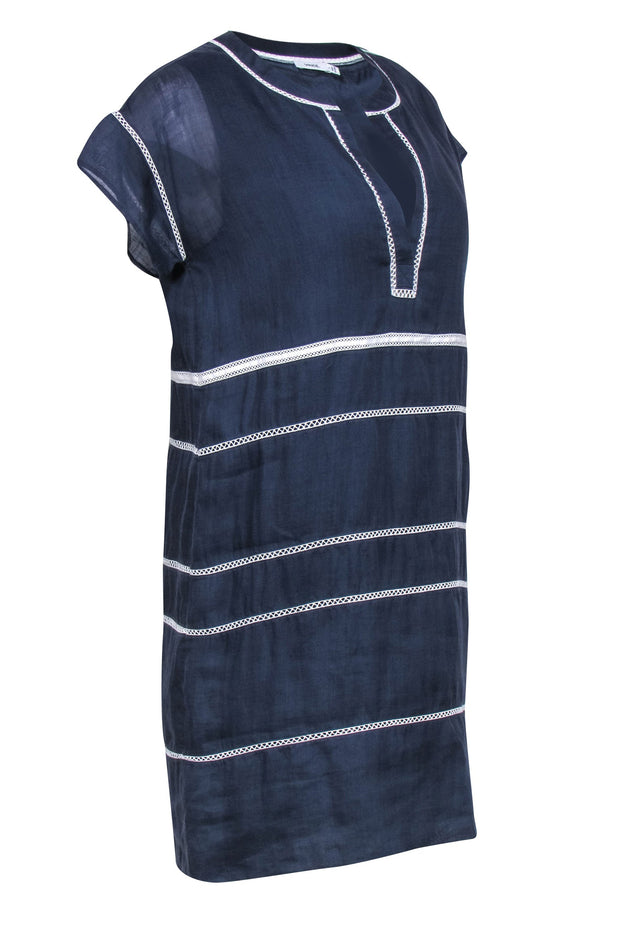 Current Boutique-Vince - Navy & White Mesh Striped Shift Dress Sz 0