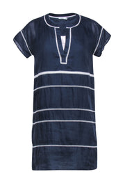 Current Boutique-Vince - Navy & White Mesh Striped Shift Dress Sz 0