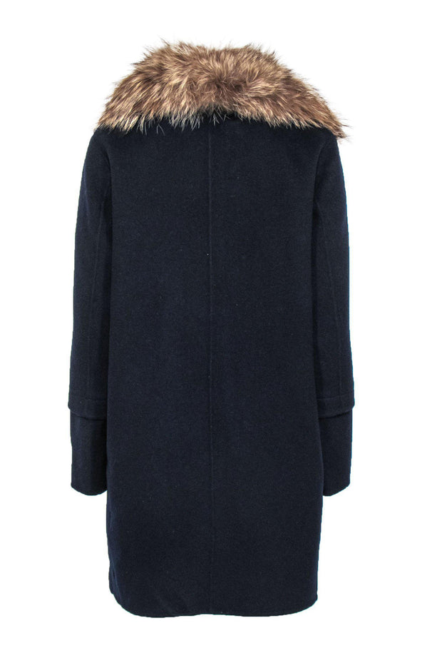 Current Boutique-Vince - Navy Wool Trench Coat w/ Cayote Fur Collar Sz S