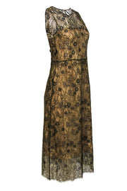 Current Boutique-Vince - Olive Floral Lace Sleeveless Sheer Midi Dress w/ Nude Slip Sz S