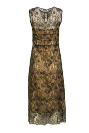 Current Boutique-Vince - Olive Floral Lace Sleeveless Sheer Midi Dress w/ Nude Slip Sz S