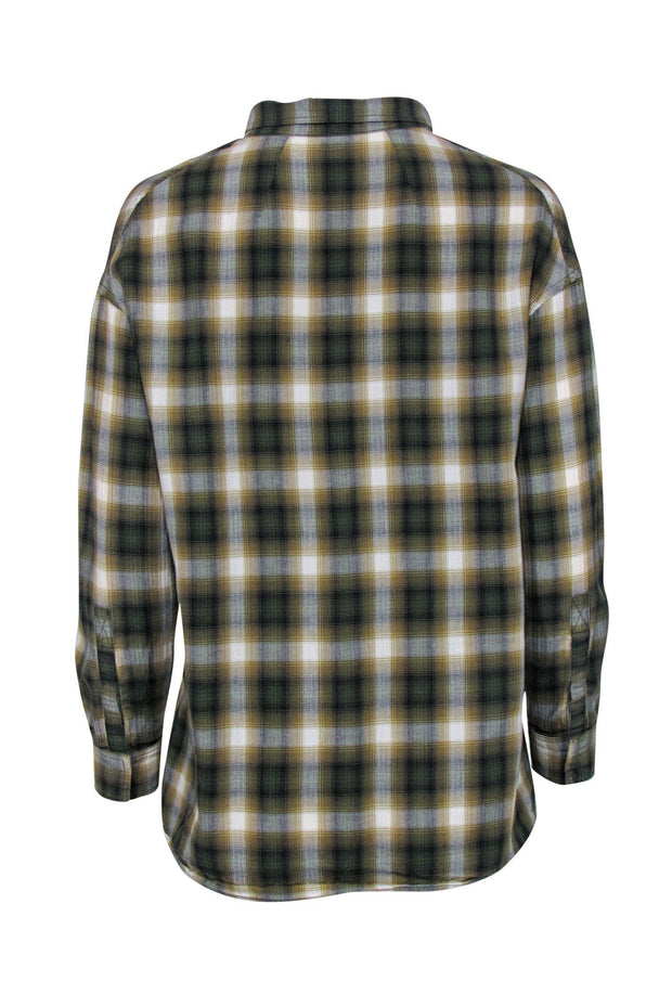 Current Boutique-Vince - Olive, White & Black Plaid Button-Up Long Sleeve Flannel Sz S