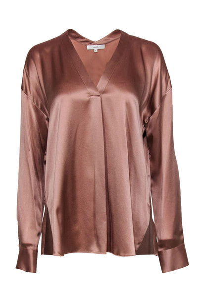 Current Boutique-Vince - Rose Gold Silk Satin Blouse Sz M