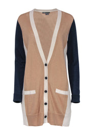 Current Boutique-Vince - Tan Cream & Navy Button Front Cardigan Sz M