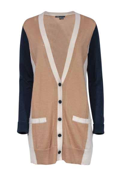 Current Boutique-Vince - Tan Cream & Navy Button Front Cardigan Sz M