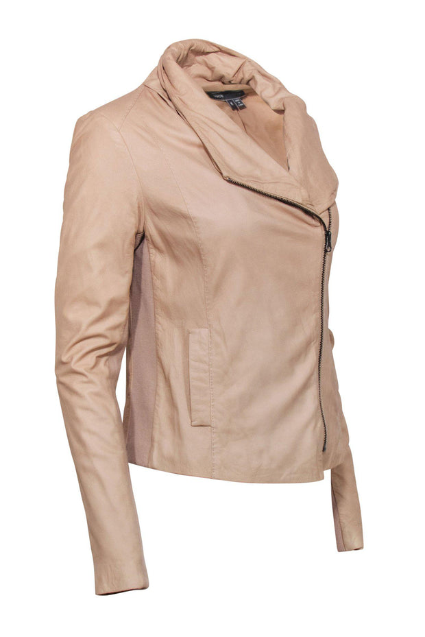 Current Boutique-Vince - Taupe Soft Leather Draped Jacket Sz M
