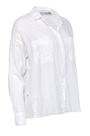 Current Boutique-Vince - White Cotton Pinstripe Button-Up Shirt Sz S