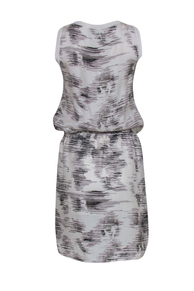 Current Boutique-Vince - White Grey & Black Printed Sleeveless Dress w/ Drawstring Waist Sz XS