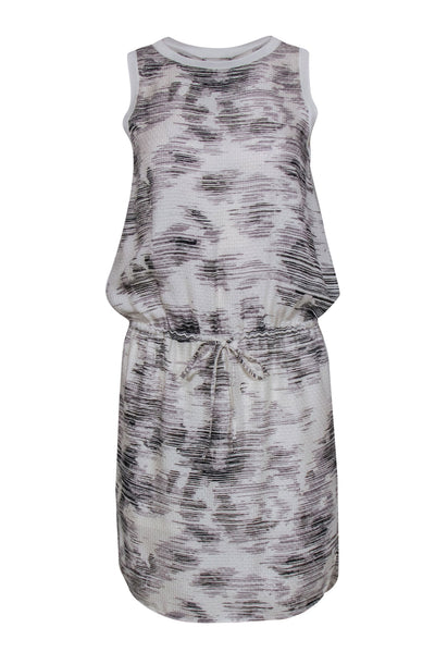 Current Boutique-Vince - White Grey & Black Printed Sleeveless Dress w/ Drawstring Waist Sz XS