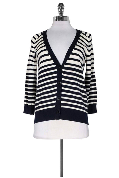 Current Boutique-Vince - White & Navy Striped Cardigan Sz S