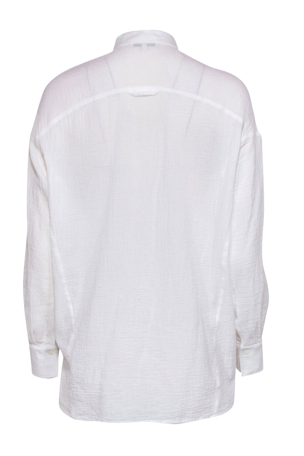 Current Boutique-Vince - White Textured Long Sleeve Button-Up Cotton Blouse Sz S