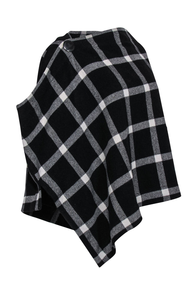 Current Boutique-Vivienne Westwood - Black & White Plaid Wool Blend Poncho Sz 8