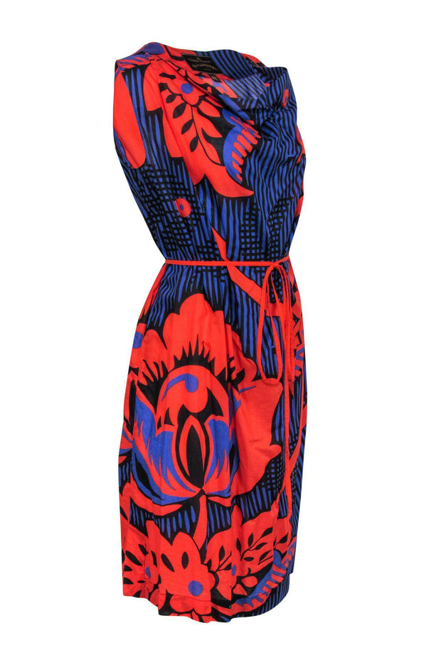 Current Boutique-Vivienne Westwood - Purple Shift Dress w/ Bold Red Floral Print & Waist Tie Sz 6