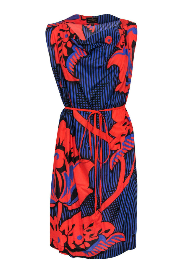 Current Boutique-Vivienne Westwood - Purple Shift Dress w/ Bold Red Floral Print & Waist Tie Sz 6