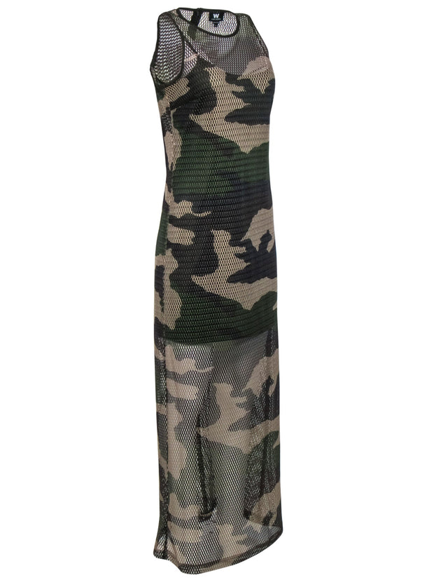 Current Boutique-W by Worth - Beige & Olive Camouflage Mesh Maxi Dress Sz 4