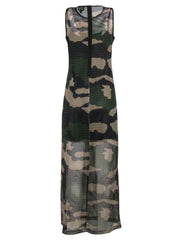 Current Boutique-W by Worth - Beige & Olive Camouflage Mesh Maxi Dress Sz 4