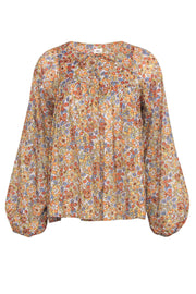 Current Boutique-Warm - Orange & Mustard Floral Print Long Sleeve Blouse Sz 0