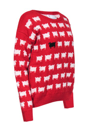 Current Boutique-Warm & Wonderful - Red Sheep Print Wool Princess Diana Sweater Sz L