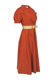 Current Boutique-WeWoreWhat - Burnt Orange Puff Sleeve Belted "Bella" Midi Dress Sz L