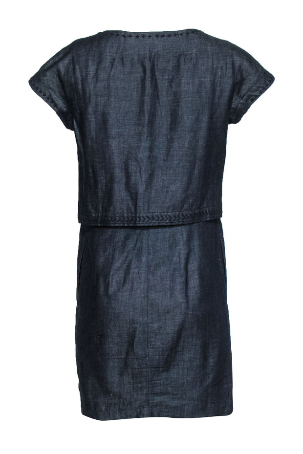 Current Boutique-Weekend Max Mara - Dark Chambray Short Sleeve Embroidered Shift Dress Sz 10