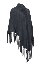 Current Boutique-Weekend Max Mara - Dark Grey Knit Fringed Open Front Poncho OS