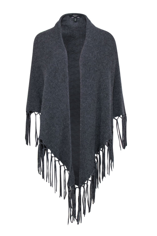 Current Boutique-Weekend Max Mara - Dark Grey Knit Fringed Open Front Poncho OS