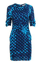 Current Boutique-Whistles - Blue Geometric Printed Gathered Silk Dress Sz 8