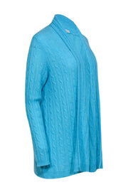 Current Boutique-White & Warren - Turquoise Cable Knit Open Front Cashmere Cardigan Sz L