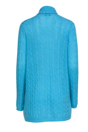 Current Boutique-White & Warren - Turquoise Cable Knit Open Front Cashmere Cardigan Sz L