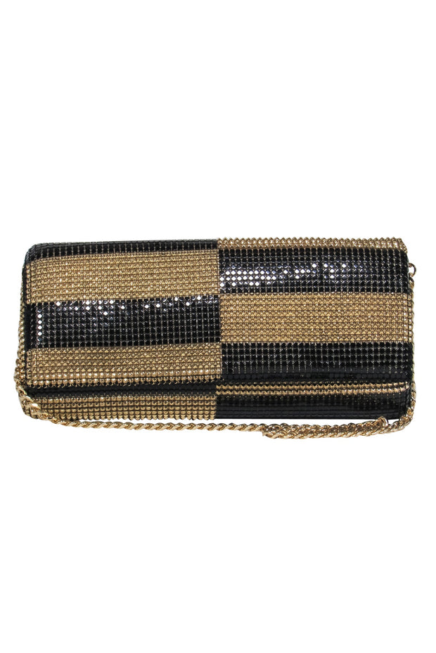 Current Boutique-Whiting & Davis - Gold & Black Checkered Chainmail Mini Purse