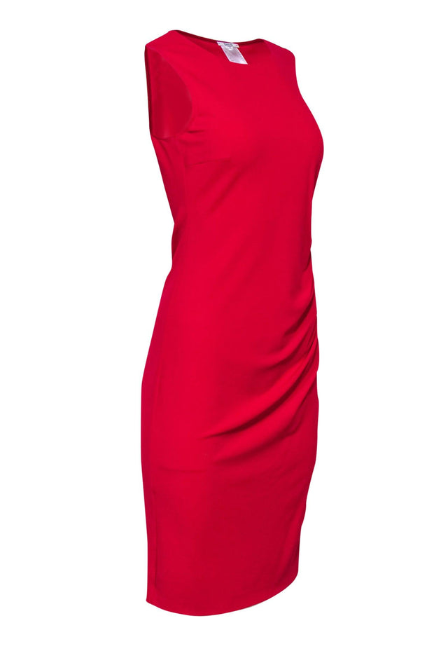 Current Boutique-Wolford - Red Sleeveless Ruched Midi Dress Sz 8