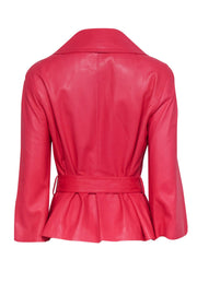 Current Boutique-Worth New York - Bright Pink Smooth Leather Belted Jacket Sz 10