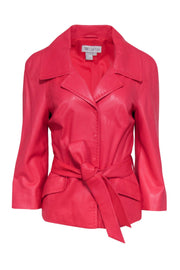 Current Boutique-Worth New York - Bright Pink Smooth Leather Belted Jacket Sz 10