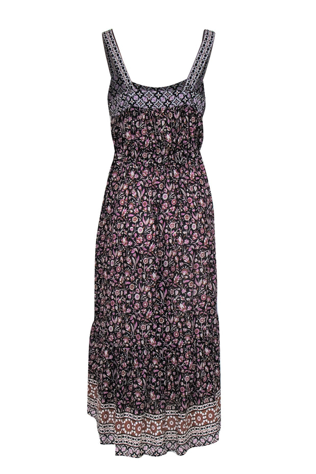 Current Boutique-Xirena - Black & Purple Cotton Floral Patterned Maxi Dress Sz S