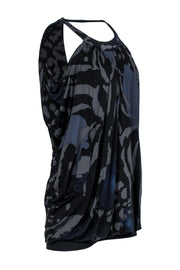 Current Boutique-Yigal Azrouel - Black, Grey & Navy Abstract Print Sleeveless Shift Dress Sz XS