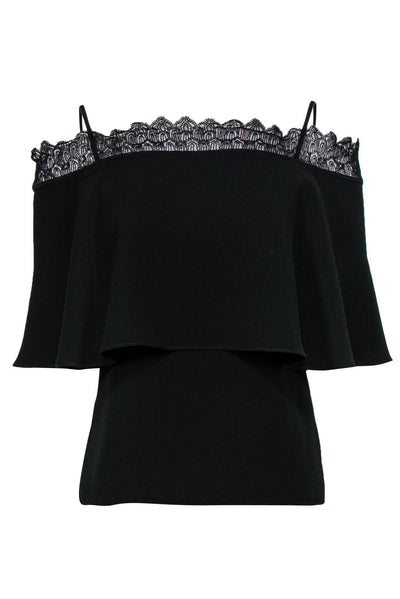 Current Boutique-Yigal Azrouel - Black Off-the-Shoulder Blouse w/ Lace Sz 4